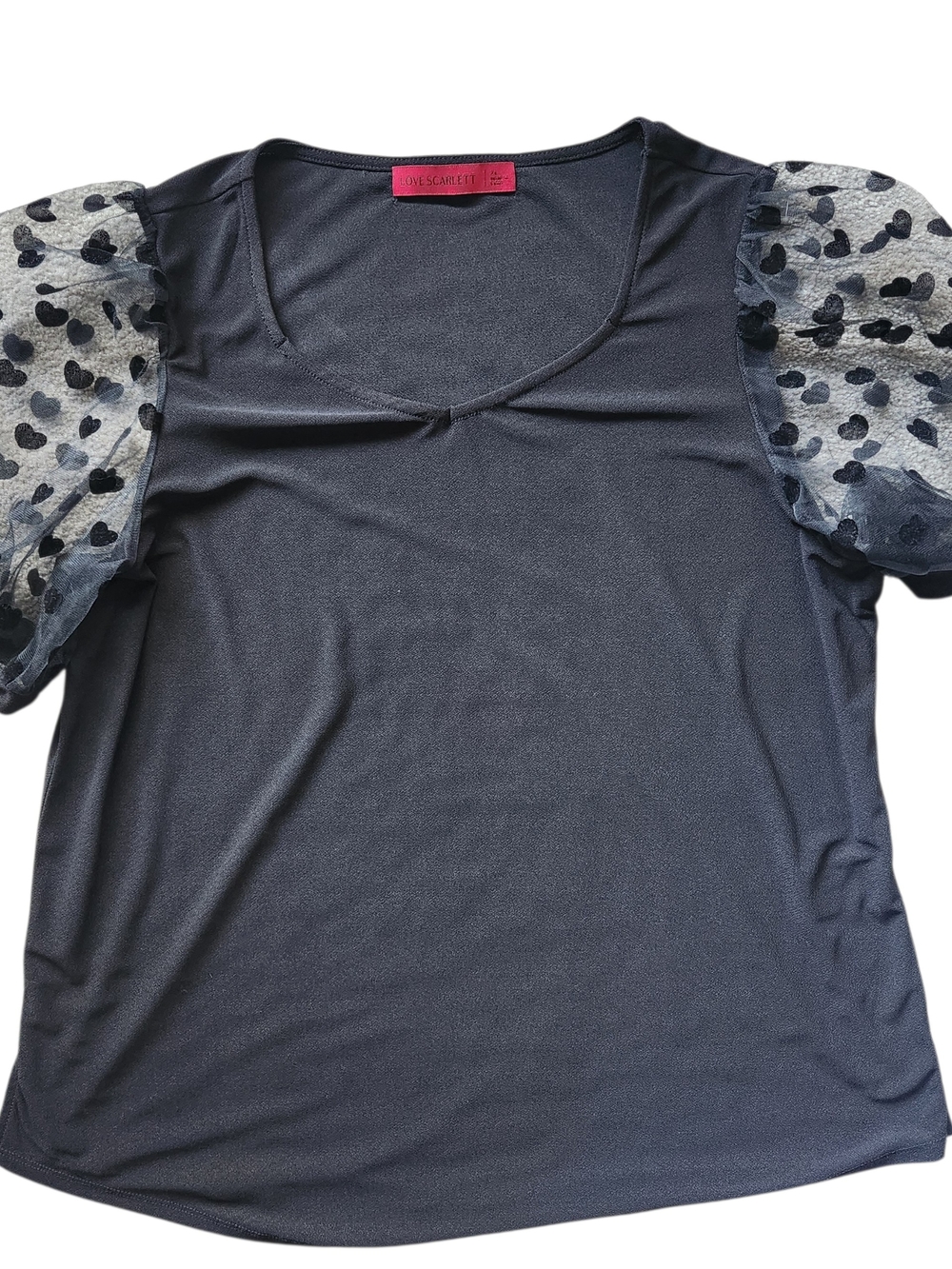 Scarlett Black Heart-Mesh Puff Sleeve Top